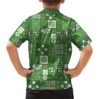 Vintage Hawaiian Quilting Patterns Family Matching Short Sleeve Bodycon Dress and Hawaiian Shirt Green Style Tribal Fabric Patchwork LT9 - Polynesian Pride