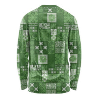 Vintage Hawaiian Quilting Patterns Long Sleeve Shirt Green Style Tribal Fabric Patchwork - Polynesian Pride