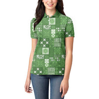 Vintage Hawaiian Quilting Patterns Women Polo Shirt Green Style Tribal Fabric Patchwork - Polynesian Pride