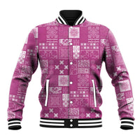 Vintage Hawaiian Quilting Patterns Baseball Jacket Pink Style Tribal Fabric Patchwork - Polynesian Pride