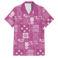 Vintage Hawaiian Quilting Patterns Family Matching Long Sleeve Bodycon Dress and Hawaiian Shirt Pink Style Tribal Fabric Patchwork LT9 Dad's Shirt - Short Sleeve Pink - Polynesian Pride