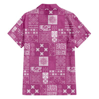 Vintage Hawaiian Quilting Patterns Family Matching Off The Shoulder Long Sleeve Dress and Hawaiian Shirt Pink Style Tribal Fabric Patchwork LT9 - Polynesian Pride