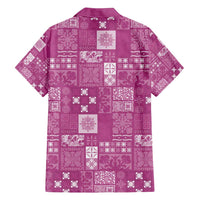 Vintage Hawaiian Quilting Patterns Family Matching Off Shoulder Maxi Dress and Hawaiian Shirt Pink Style Tribal Fabric Patchwork - Polynesian Pride