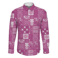 Vintage Hawaiian Quilting Patterns Family Matching Short Sleeve Bodycon Dress and Hawaiian Shirt Pink Style Tribal Fabric Patchwork LT9 Dad's Shirt - Long Sleeve Pink - Polynesian Pride