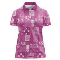 Vintage Hawaiian Quilting Patterns Women Polo Shirt Pink Style Tribal Fabric Patchwork - Polynesian Pride
