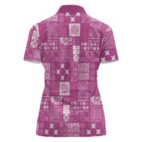 Vintage Hawaiian Quilting Patterns Women Polo Shirt Pink Style Tribal Fabric Patchwork - Polynesian Pride