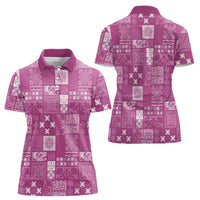 Vintage Hawaiian Quilting Patterns Women Polo Shirt Pink Style Tribal Fabric Patchwork - Polynesian Pride