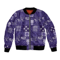 Vintage Hawaiian Quilting Patterns Bomber Jacket Purple Style Tribal Fabric Patchwork - Polynesian Pride