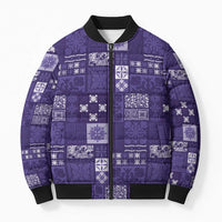 Vintage Hawaiian Quilting Patterns Bomber Puffer Jacket Purple Style Tribal Fabric Patchwork - Polynesian Pride