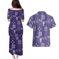 Vintage Hawaiian Quilting Patterns Couples Matching Puletasi and Hawaiian Shirt Purple Style Tribal Fabric Patchwork - Polynesian Pride