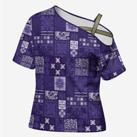 Vintage Hawaiian Quilting Patterns Cross Shoulder Shirt Purple Style Tribal Fabric Patchwork - Polynesian Pride