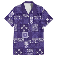 Vintage Hawaiian Quilting Patterns Family Matching Off The Shoulder Long Sleeve Dress and Hawaiian Shirt Purple Style Tribal Fabric Patchwork LT9 Dad's Shirt - Short Sleeve Purple - Polynesian Pride