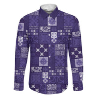 Vintage Hawaiian Quilting Patterns Family Matching Off The Shoulder Long Sleeve Dress and Hawaiian Shirt Purple Style Tribal Fabric Patchwork LT9 Dad's Shirt - Long Sleeve Purple - Polynesian Pride