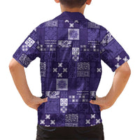 Vintage Hawaiian Quilting Patterns Family Matching Off Shoulder Short Dress and Hawaiian Shirt Purple Style Tribal Fabric Patchwork - Polynesian Pride