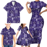 Vintage Hawaiian Quilting Patterns Family Matching Short Sleeve Bodycon Dress and Hawaiian Shirt Purple Style Tribal Fabric Patchwork LT9 - Polynesian Pride