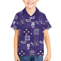 Vintage Hawaiian Quilting Patterns Family Matching Short Sleeve Bodycon Dress and Hawaiian Shirt Purple Style Tribal Fabric Patchwork - Polynesian Pride