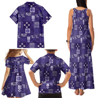 Vintage Hawaiian Quilting Patterns Family Matching Tank Maxi Dress and Hawaiian Shirt Purple Style Tribal Fabric Patchwork LT9 - Polynesian Pride