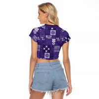 Vintage Hawaiian Quilting Patterns Raglan Cropped T Shirt Purple Style Tribal Fabric Patchwork - Polynesian Pride