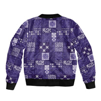 Vintage Hawaiian Quilting Patterns Sleeve Zip Bomber Jacket Purple Style Tribal Fabric Patchwork - Polynesian Pride