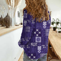 Vintage Hawaiian Quilting Patterns Women Casual Shirt Purple Style Tribal Fabric Patchwork - Polynesian Pride