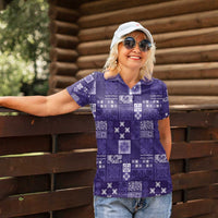 Vintage Hawaiian Quilting Patterns Women Polo Shirt Purple Style Tribal Fabric Patchwork - Polynesian Pride