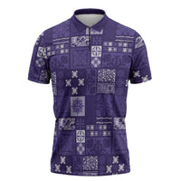Vintage Hawaiian Quilting Patterns Zipper Polo Shirt Purple Style Tribal Fabric Patchwork - Polynesian Pride