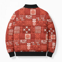 Vintage Hawaiian Quilting Patterns Bomber Puffer Jacket Red Style Tribal Fabric Patchwork - Polynesian Pride