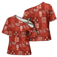 Vintage Hawaiian Quilting Patterns Cross Shoulder Shirt Red Style Tribal Fabric Patchwork - Polynesian Pride