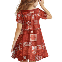 Vintage Hawaiian Quilting Patterns Family Matching Long Sleeve Bodycon Dress and Hawaiian Shirt Red Style Tribal Fabric Patchwork - Polynesian Pride
