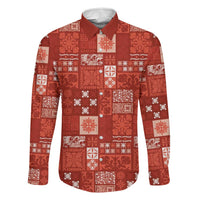 Vintage Hawaiian Quilting Patterns Family Matching Off The Shoulder Long Sleeve Dress and Hawaiian Shirt Red Style Tribal Fabric Patchwork LT9 Dad's Shirt - Long Sleeve Red - Polynesian Pride