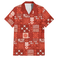 Vintage Hawaiian Quilting Patterns Family Matching Off Shoulder Short Dress and Hawaiian Shirt Red Style Tribal Fabric Patchwork - Polynesian Pride