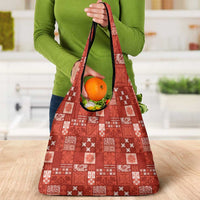 Vintage Hawaiian Quilting Patterns Grocery Bag Red Style Tribal Fabric Patchwork - Polynesian Pride