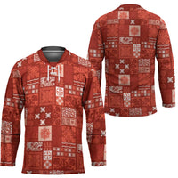 Vintage Hawaiian Quilting Patterns Hockey Jersey Red Style Tribal Fabric Patchwork - Polynesian Pride