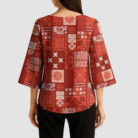 Vintage Hawaiian Quilting Patterns Kimono Sleeve Blouse Red Style Tribal Fabric Patchwork - Polynesian Pride