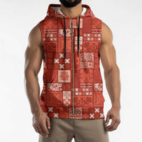 Vintage Hawaiian Quilting Patterns Sleeveless Zip Hoodie Red Style Tribal Fabric Patchwork - Polynesian Pride