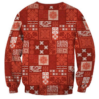 Vintage Hawaiian Quilting Patterns Sweatshirt Red Style Tribal Fabric Patchwork - Polynesian Pride