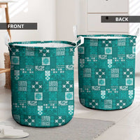 Vintage Hawaiian Quilting Patterns Laundry Basket Turquoise Style Tribal Fabric Patchwork - Polynesian Pride