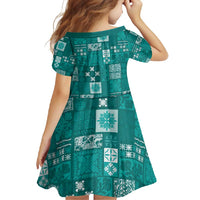 Vintage Hawaiian Quilting Patterns Family Matching Long Sleeve Bodycon Dress and Hawaiian Shirt Turquoise Style Tribal Fabric Patchwork LT9 - Polynesian Pride