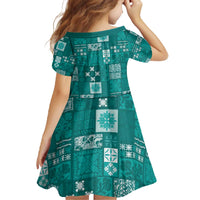 Vintage Hawaiian Quilting Patterns Family Matching Off The Shoulder Long Sleeve Dress and Hawaiian Shirt Turquoise Style Tribal Fabric Patchwork LT9 - Polynesian Pride