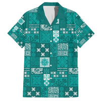 Vintage Hawaiian Quilting Patterns Family Matching Off The Shoulder Long Sleeve Dress and Hawaiian Shirt Turquoise Style Tribal Fabric Patchwork LT9 Dad's Shirt - Short Sleeve Turquoise - Polynesian Pride