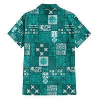 Vintage Hawaiian Quilting Patterns Family Matching Off The Shoulder Long Sleeve Dress and Hawaiian Shirt Turquoise Style Tribal Fabric Patchwork LT9 - Polynesian Pride