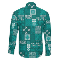 Vintage Hawaiian Quilting Patterns Family Matching Off Shoulder Maxi Dress and Hawaiian Shirt Turquoise Style Tribal Fabric Patchwork - Polynesian Pride
