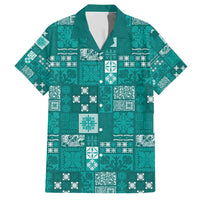 Vintage Hawaiian Quilting Patterns Family Matching Short Sleeve Bodycon Dress and Hawaiian Shirt Turquoise Style Tribal Fabric Patchwork - Polynesian Pride