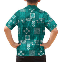 Vintage Hawaiian Quilting Patterns Family Matching Tank Maxi Dress and Hawaiian Shirt Turquoise Style Tribal Fabric Patchwork - Polynesian Pride