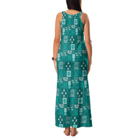 Vintage Hawaiian Quilting Patterns Family Matching Tank Maxi Dress and Hawaiian Shirt Turquoise Style Tribal Fabric Patchwork - Polynesian Pride