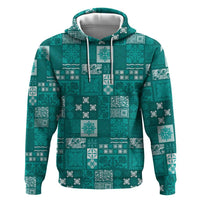 Vintage Hawaiian Quilting Patterns Hoodie Turquoise Style Tribal Fabric Patchwork - Polynesian Pride