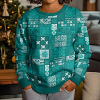 Vintage Hawaiian Quilting Patterns Kid Ugly Christmas Sweater Turquoise Style Tribal Fabric Patchwork - Polynesian Pride