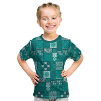 Vintage Hawaiian Quilting Patterns Kid T Shirt Turquoise Style Tribal Fabric Patchwork - Polynesian Pride