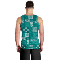 Vintage Hawaiian Quilting Patterns Men Tank Top Turquoise Style Tribal Fabric Patchwork - Polynesian Pride