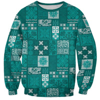 Vintage Hawaiian Quilting Patterns Sweatshirt Turquoise Style Tribal Fabric Patchwork - Polynesian Pride